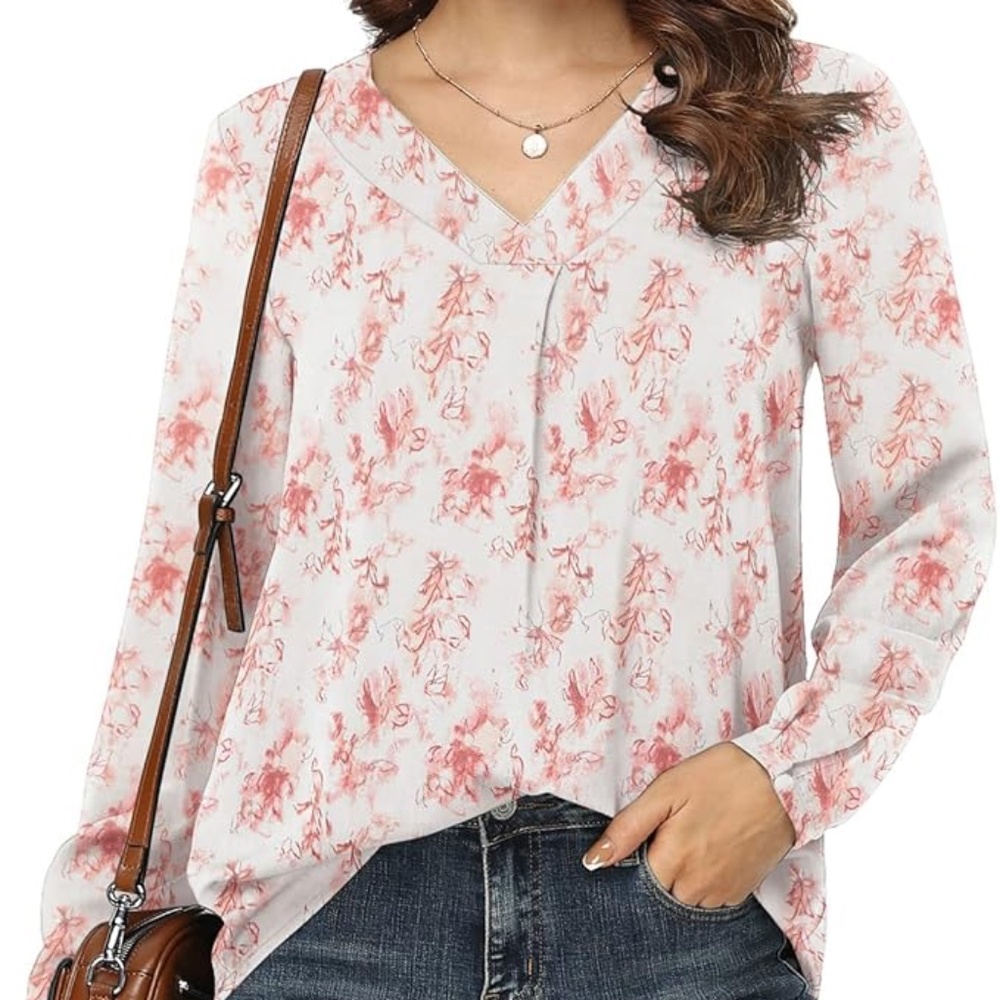 NWT Jouica Long Sleeve Chiffon Abstract Floral Print Blouse Top